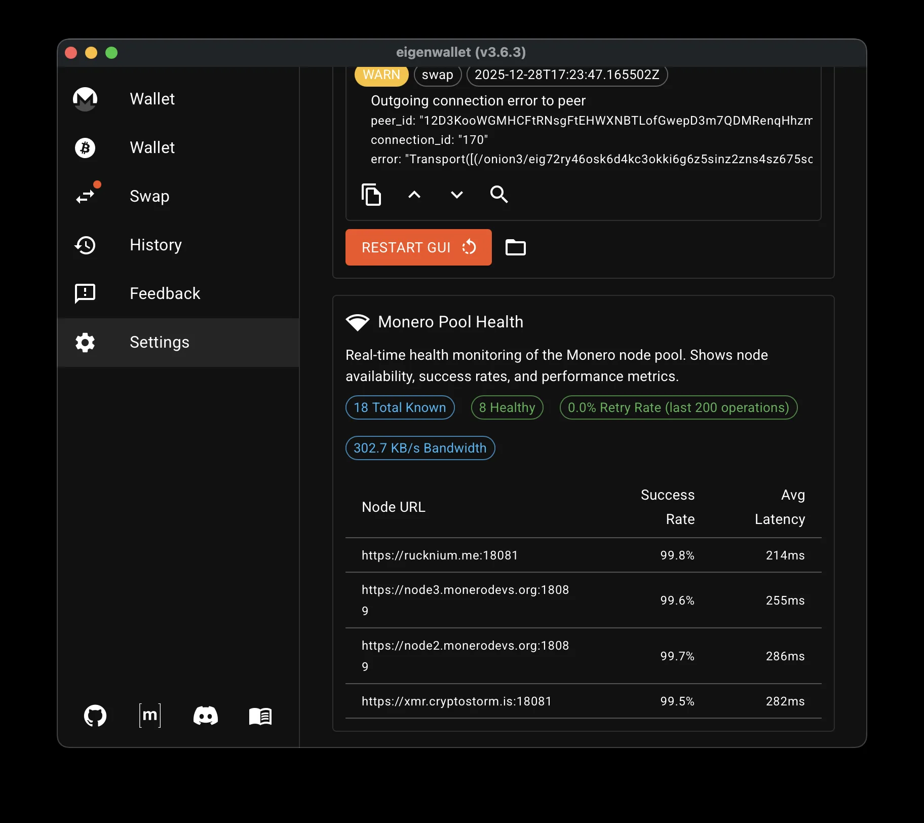 EigenWallet settings — privacy controls, Tor routing and hardware wallet configuration
